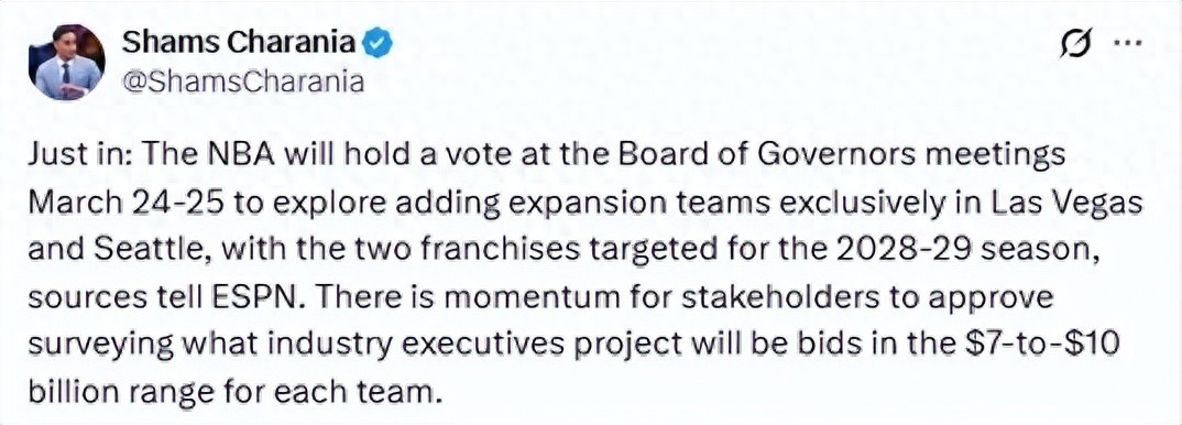 投票结果出炉!NBA即将迎来两支新队伍!杜兰特欣喜若狂!