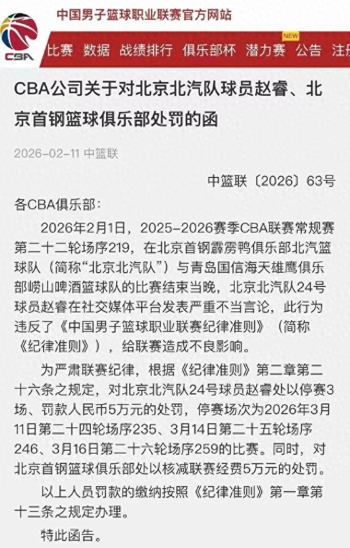 官方宣布!CBA对赵睿进行了处罚!中国男篮队长的表现令人失望