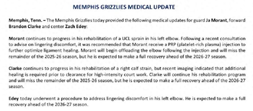 告别赛场!莫兰特赛季提前结束,NBA再添一员赛季报销球星