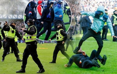 苏格兰德比惊悚一幕：数百名流浪者队与凯尔特人队球迷冲入场内混战