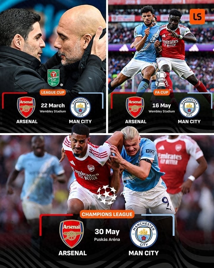师徒对决！阿森纳与曼城本赛季有望在三项杯赛决赛中争夺冠军