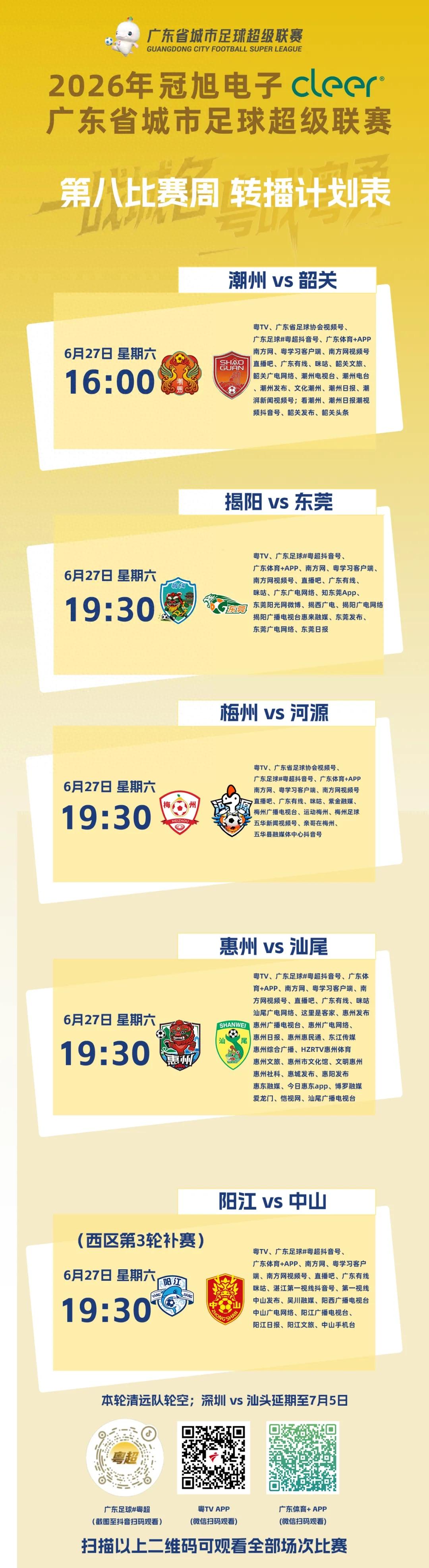 榜首争夺、排名混战、首胜攻坚同时上演——粤超第八比赛周前瞻